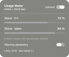 Usage Meter 0.2.0 — první panel na macOS