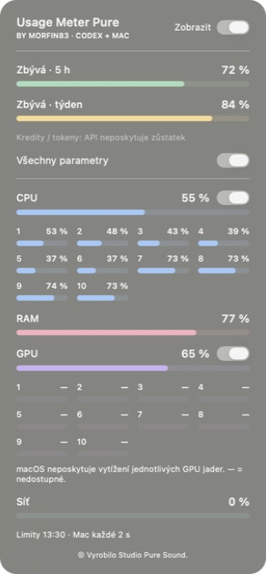 Usage Meter Pure 0.4.0 — panel na macOS
