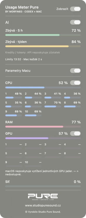 Usage Meter Pure 0.5.0 — panel na macOS