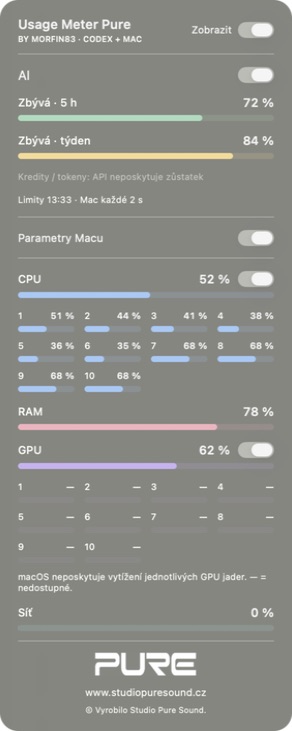 Usage Meter Pure 0.5.1 — panel na macOS